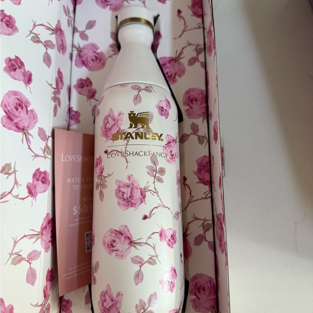 LoveShackFancy Floral Water Bottle - Pink and White